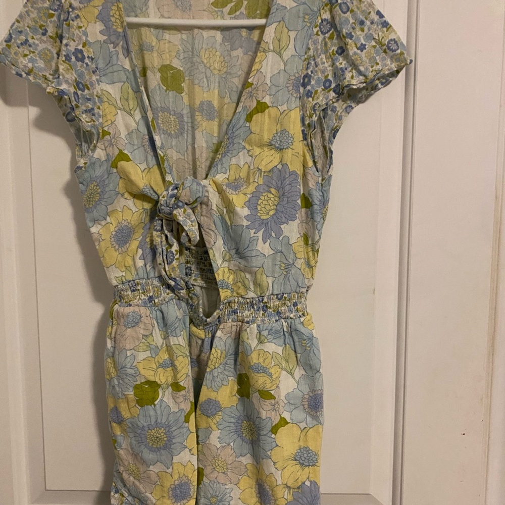 American Eagle Outfitters Floral Romper - Blue and Yellow